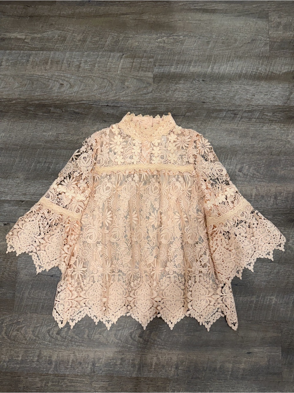 Rare Vintage Anna Sui Romantique Guipure Lace Blouse Top Size S Peach Cream USA
